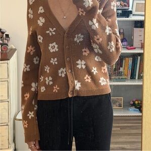 American Eagle Outfitters Brown Floral Cardigan